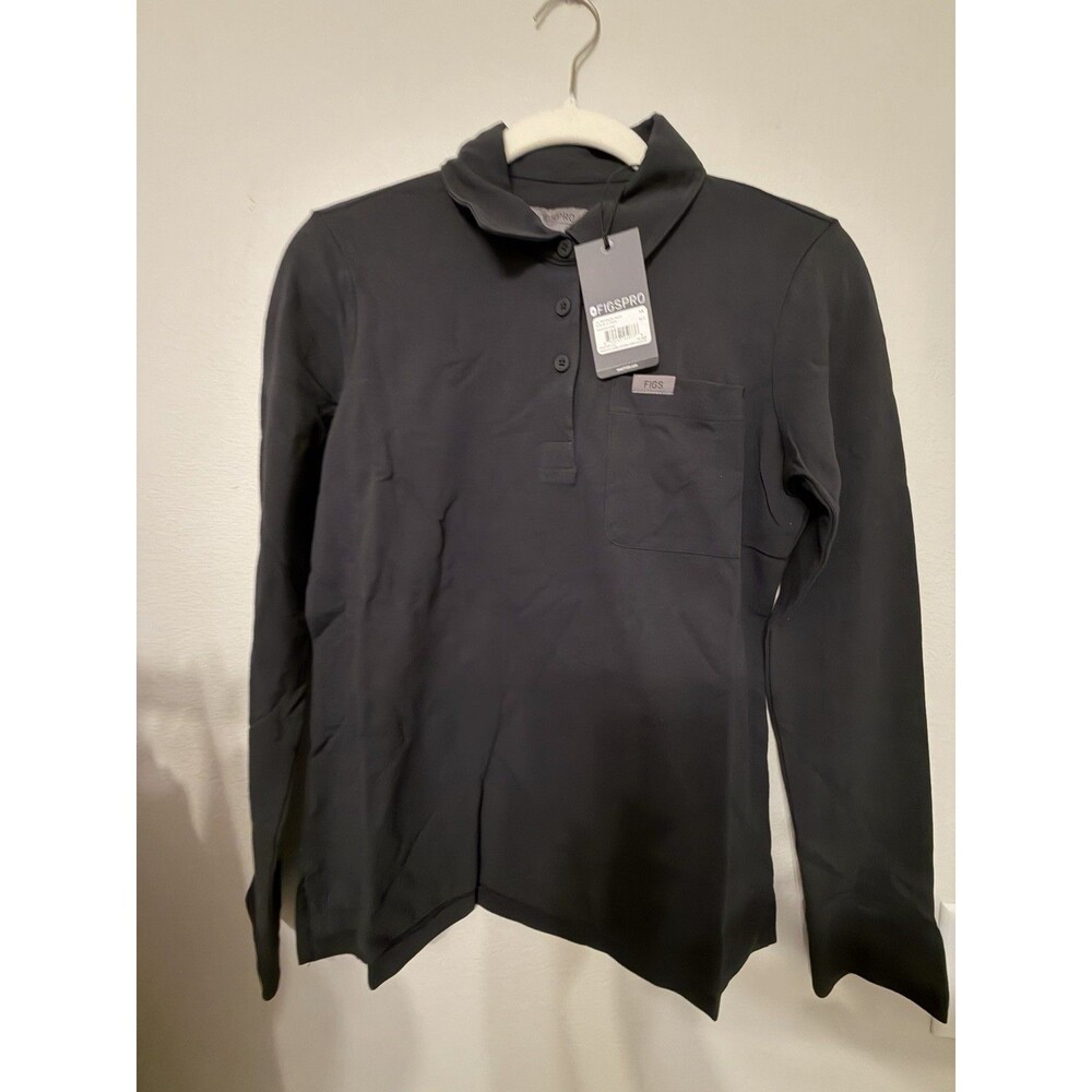FIGS FIGSPRO Technical Pique Scrub LS Polo Black W22WW1008 Womens XS New